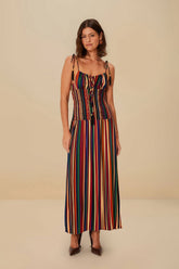 Multicolor Pipa Stripes Midi Dress | FARM Rio Women