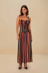 Multicolor Pipa Stripes Midi Dress | FARM Rio Women