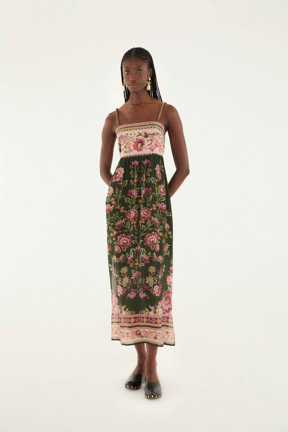 Green Flowering Garden Tree Sleveeless Midi Dress | FARM Rio | FARM Rio Women