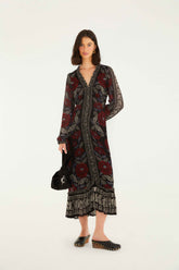 Black Valentina Ruffled Long Sleeve Midi Dress | FARM Rio | FARM Rio Women
