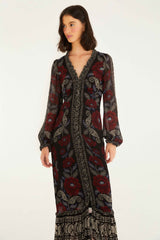 Black Valentina Ruffled Long Sleeve Midi Dress | FARM Rio | FARM Rio Women