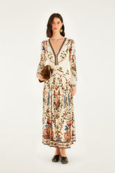 Cream Majestic Hearts Long Sleeve Midi Dress | FARM Rio | FARM Rio Women
