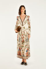 Cream Majestic Hearts Long Sleeve Midi Dress | FARM Rio | FARM Rio Women