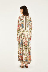 Cream Majestic Hearts Long Sleeve Midi Dress | FARM Rio | FARM Rio Women