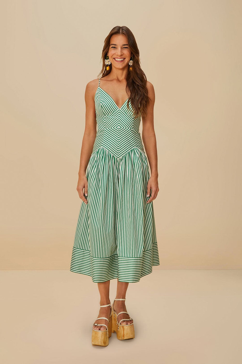 Bicolor Stripes Organic Cotton Midi Dress | FARM Rio Women