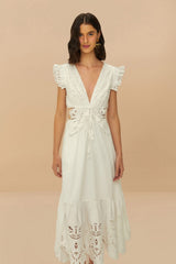 Off-White Butterfly Richelieu Midi Dress | FARM Rio Women