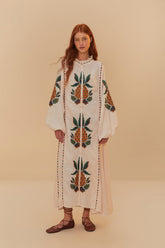 Light Pink Cross Stitch Pineapple Embroidered Midi Dress | FARM Rio Women