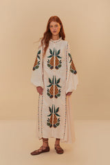 Light Pink Cross Stitch Pineapple Embroidered Midi Dress | FARM Rio Women
