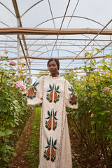 Light Pink Cross Stitch Pineapple Embroidered Midi Dress | FARM Rio Women