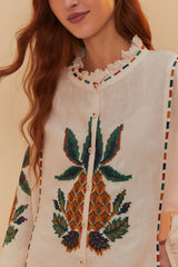 Light Pink Cross Stitch Pineapple Embroidered Midi Dress | FARM Rio Women
