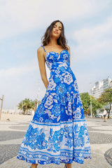 Blue Full Of Flowers Organic Cotton Midi Dress | FARM Rio Women