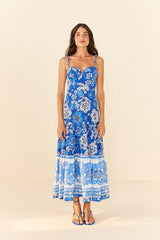 Blue Full Of Flowers Organic Cotton Midi Dress | FARM Rio Women
