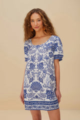 Off-White Shell Garden Euroflax™ Premium Linen Mini Dress | FARM Rio Women