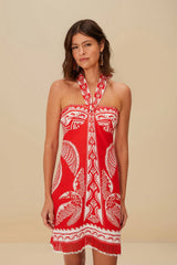 Red Majestic Coconut Tree Euroflax™ Premium Linen Mini Dress | FARM Rio Women