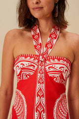 Red Majestic Coconut Tree Euroflax™ Premium Linen Mini Dress | FARM Rio Women