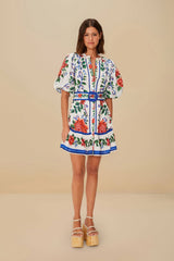 Off-White Flower Tapestry Mini Dress | FARM Rio Women