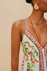 Off-White Picnic Peppers Ainika Organic Cotton Mini Dress | FARM Rio Women