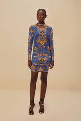 Blue Ornament Floral Tulle Mini Dress | FARM Rio Women