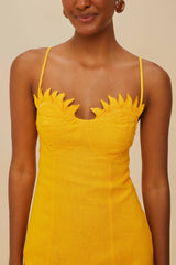 Yellow Sunrise Cup Euroflax™ Premium Linen Mini Dress | FARM Rio Women