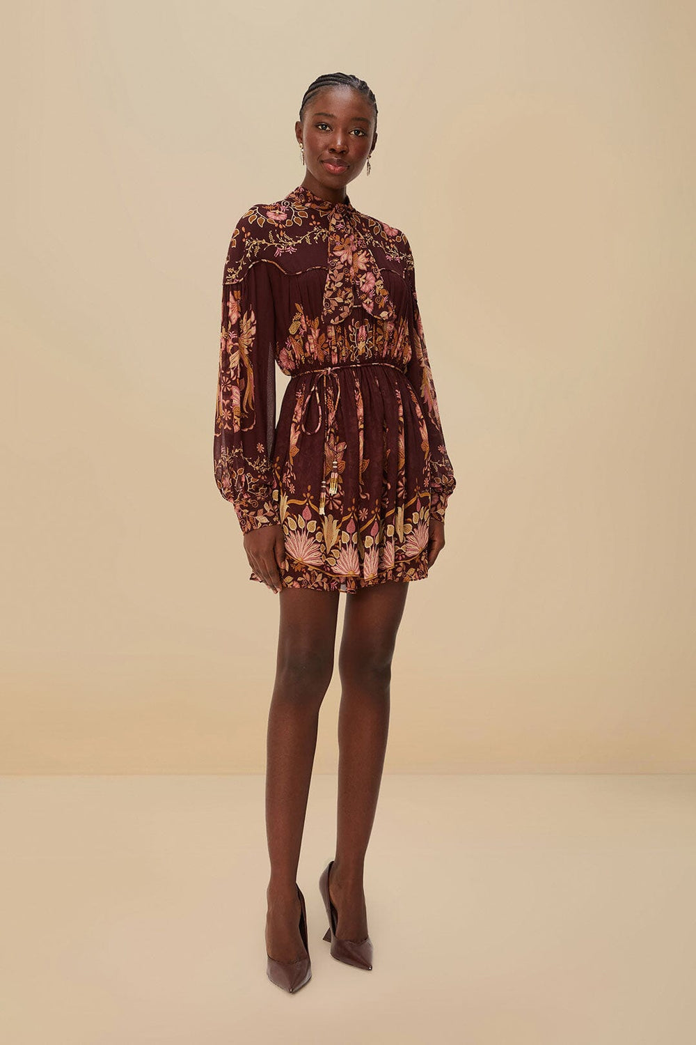 Burgundy Bella Knotted Neckline Mini Dress | FARM Rio Women