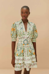 Off-White Folk Floral Short Sleeve Mini Dress | FARM Rio Women