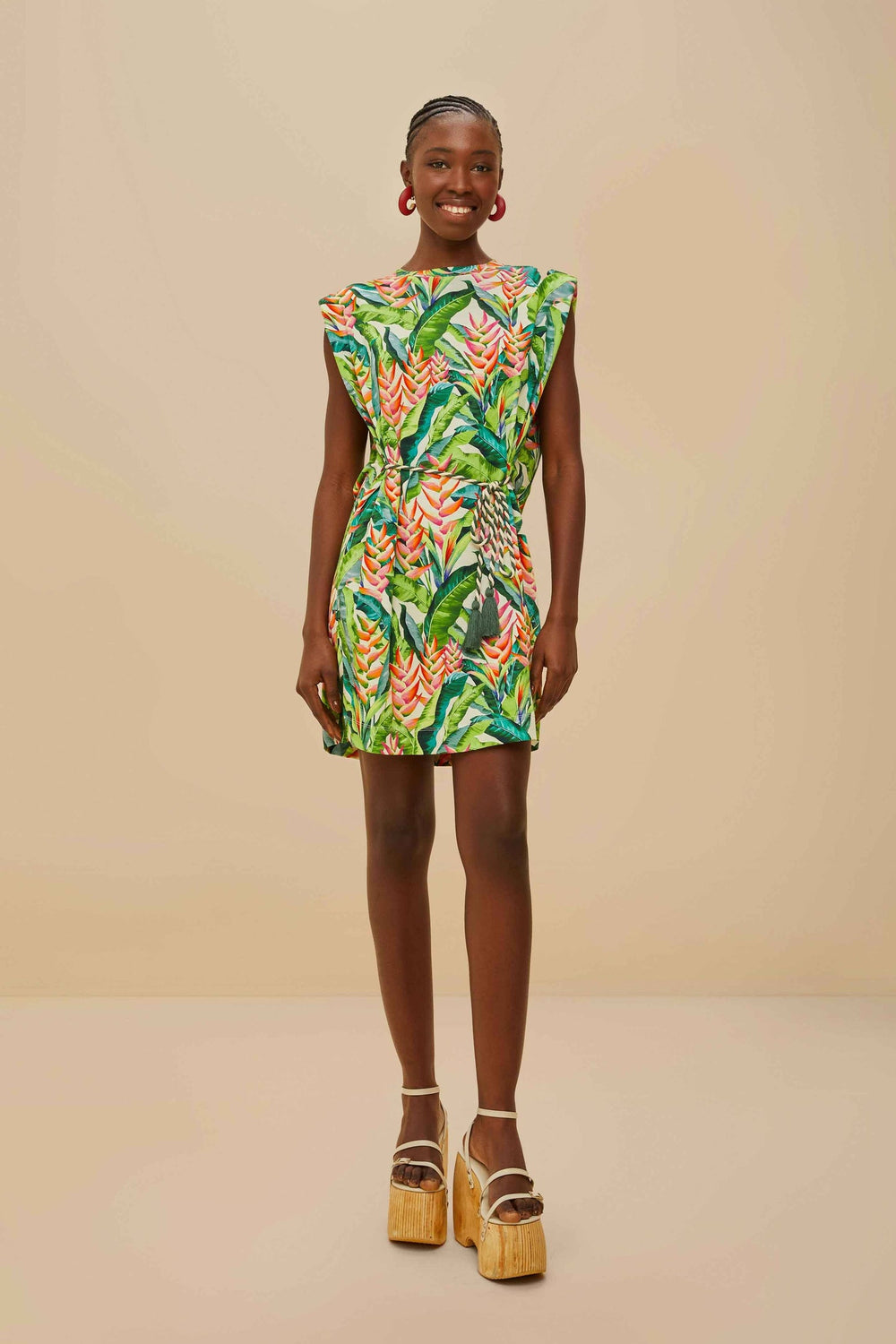 Off-White Heli Leaves Organic Cotton T-Shirt Mini Dress | FARM Rio Women