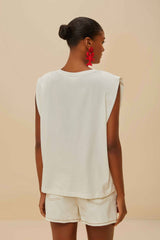 Off-White Cross Stitch Flowers Organic Cotton T-Shirt | FARM Rio Women