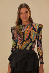 Cool Foliage Black Bodysuit | FARM Rio Women