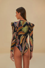 Cool Foliage Black Bodysuit | FARM Rio Women