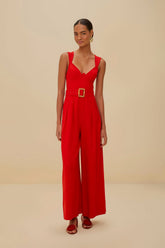 Red Sleeveless LENZING™ ECOVERO™ Euroflax™ Maxi Jumpsuit | FARM Rio Women