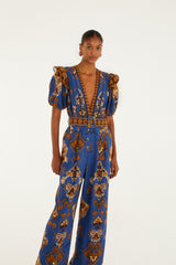 Blue Ornament Floral Jumpsuit | FARM Rio Women