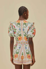 Off-White Bloom Garden LENZING™ ECOVERO™ Euroflax™ Romper | FARM Rio Women