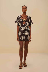 Black Sunny Moon LENZING™ ECOVERO™ Euroflax™ Romper | FARM Rio Women