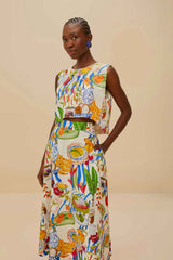 Off-White Fresh Table LENZING™ ECOVERO™ Euroflax™ Midi Skirt | FARM Rio Women