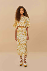 Off-White Lace Nature Euroflax™ Premium Linen Midi Skirt | FARM Rio Women