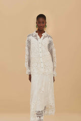 Off-White Swan Lake Guipure Midi Skirt | FARM Rio Women