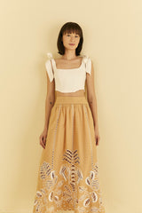 Sand Richelieu Midi Skirt | FARM Rio Women