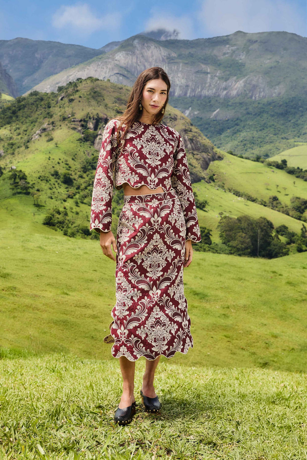 Bicolor Jacquard Waves Midi Skirt | FARM Rio | FARM Rio Women