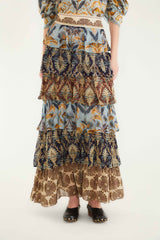 Mixed Scarves Ruffled Maxi Skirt | FARM Rio | FARM Rio Women