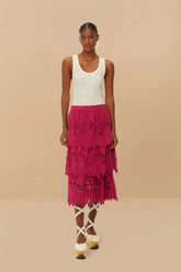 Pink Daisy Embroidered Midi Skirt | FARM Rio Women