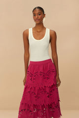Pink Daisy Embroidered Midi Skirt | FARM Rio Women