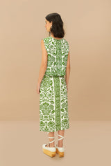 Green Delicate Tapestry LENZING™ ECOVERO™ Euroflax™ Midi Skirt | FARM Rio Women