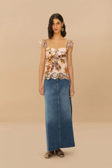 Denim Side Slit Maxi Skirt | FARM Rio Women