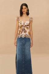 Denim Side Slit Maxi Skirt | FARM Rio Women