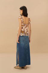 Denim Side Slit Maxi Skirt | FARM Rio Women