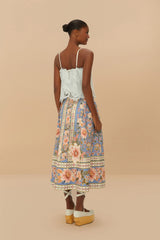 Blue Superbloom Tapestry Buttoned Maxi Skirt | FARM Rio Women