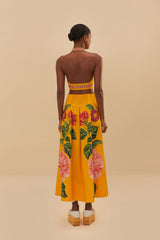 Yellow Spring Awakening Organic Cotton Midi Skirt | FARM Rio Women
