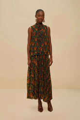 Black Boho Panther Pleated Maxi Skirt | FARM Rio Women