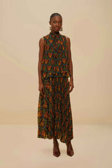 Black Boho Panther Pleated Maxi Skirt | FARM Rio Women