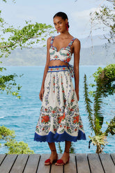 Off-White Flower Tapestry LENZING™ ECOVERO™ Euroflax™ Midi Skirt | FARM Rio Women